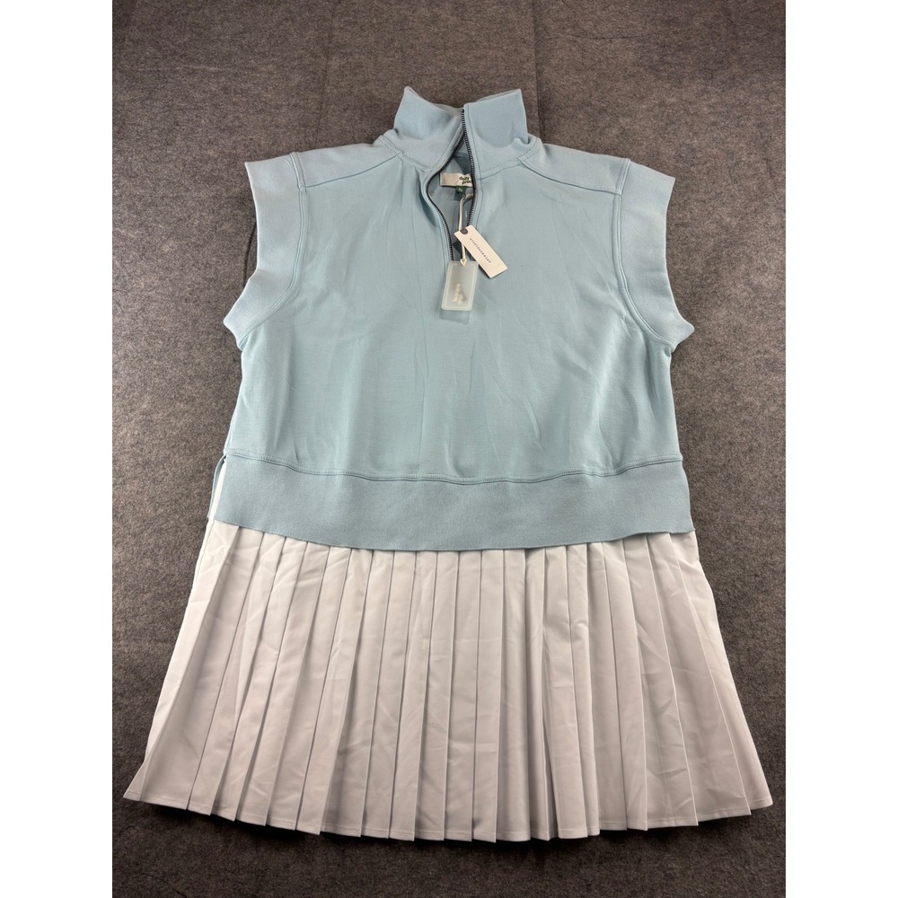 Daily Practice Anthropologie Blue Pleated Tennis Dress Quarter Zip Womens L